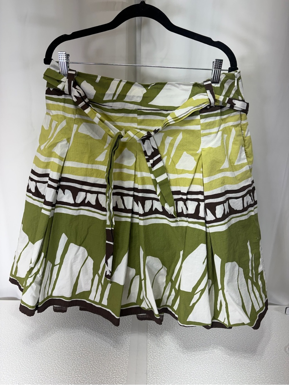 Talbots Olive, White & Brown Tie-Waist Skater Skirt 4224
